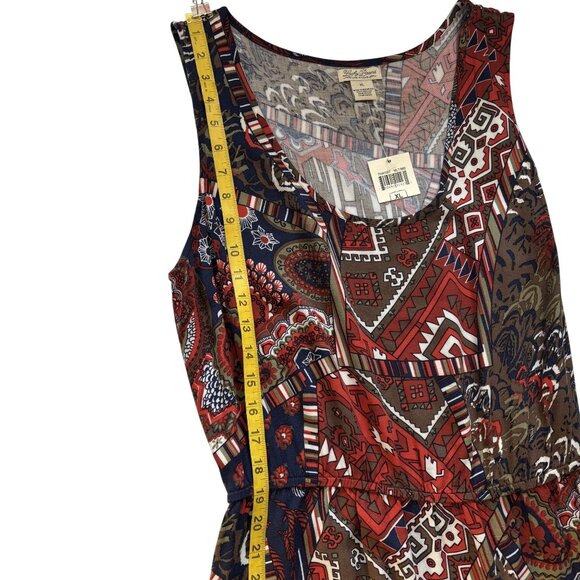 Lucky Brand XL Sleeveless Red Multi-Color Boho Print Dress With Tie Waist 100% - Picture 6 of 14